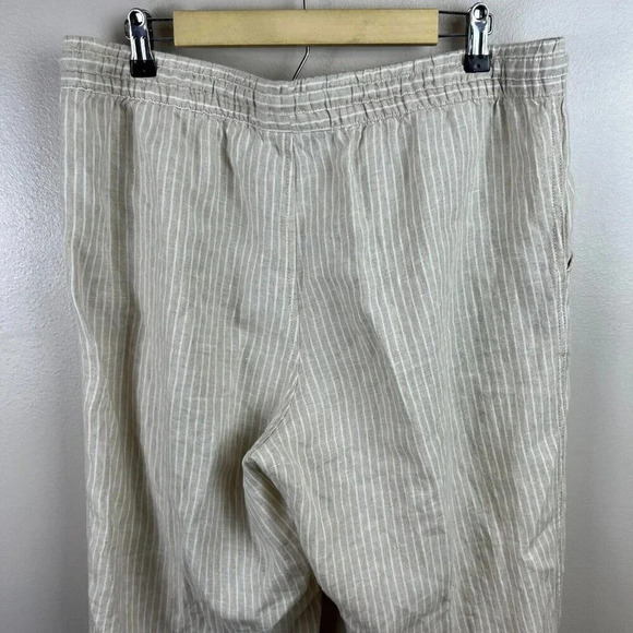 L.L. Bean Pull On Linen Pants Size 16 Petite Beige Stripes Minimal Lagenlook - Picture 8 of 10